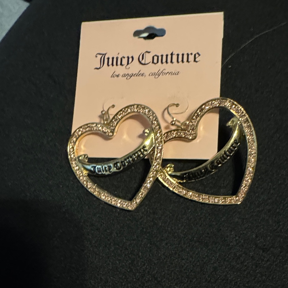 BNWT Juicy Couture Gold Heart Earrings with Pink Sparkles. 💖
